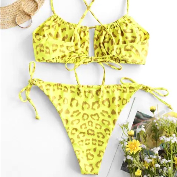 NWOT Zaful Yellow Leopard Print Bikini - Picture 5 of 5